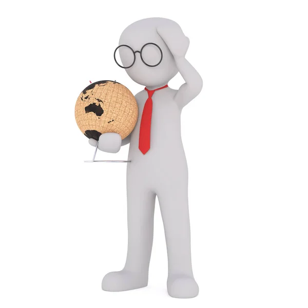 Cartoon Figure Wearing Glasses and Holding Globe — Stock Photo, Image