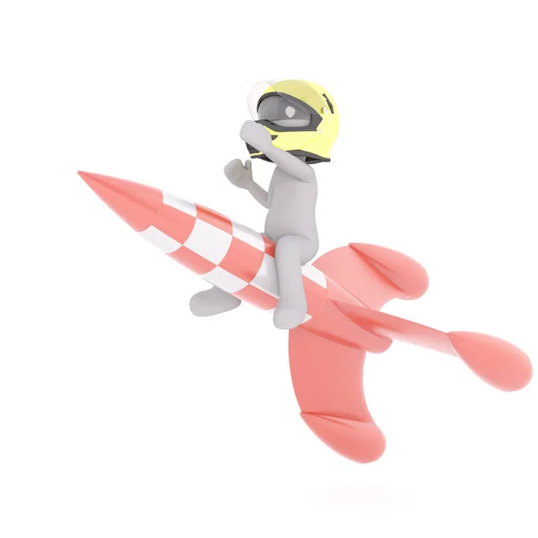 Cartoon Pilot Wearing Helmet and Riding on Rocket — Stock Photo, Image