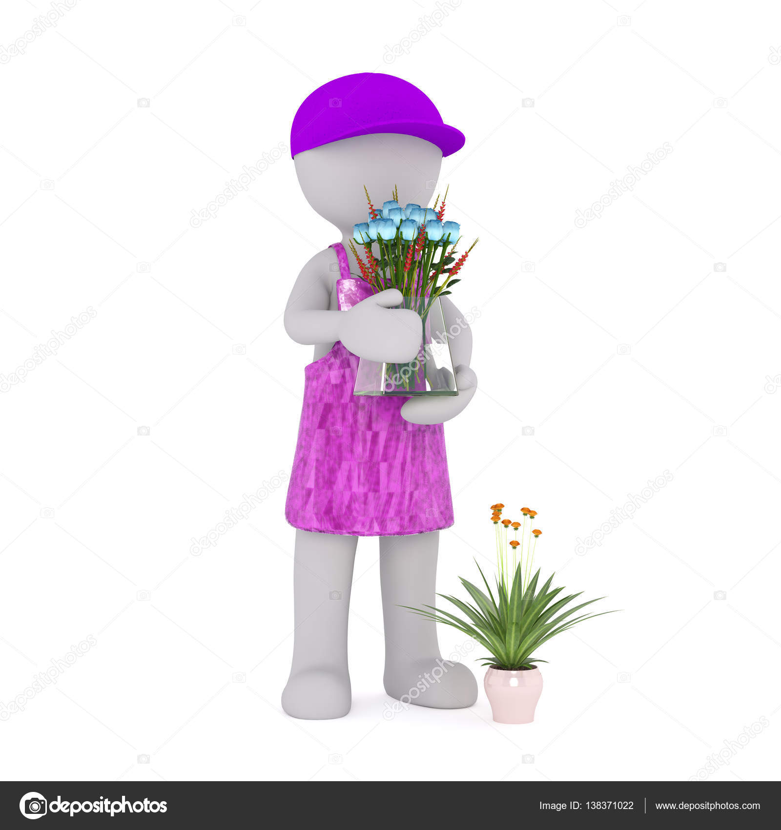 depositphotos 138371022 stock photo cartoon florist holding glass vase