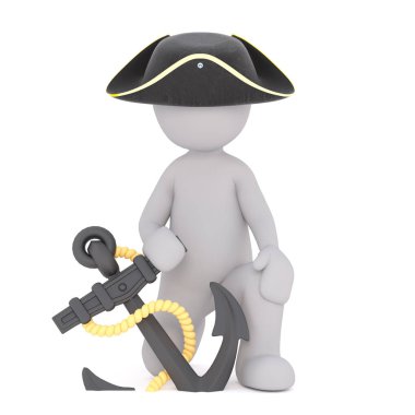 Çizgi film korsan sunucu ip üzerinde diz çökmüş