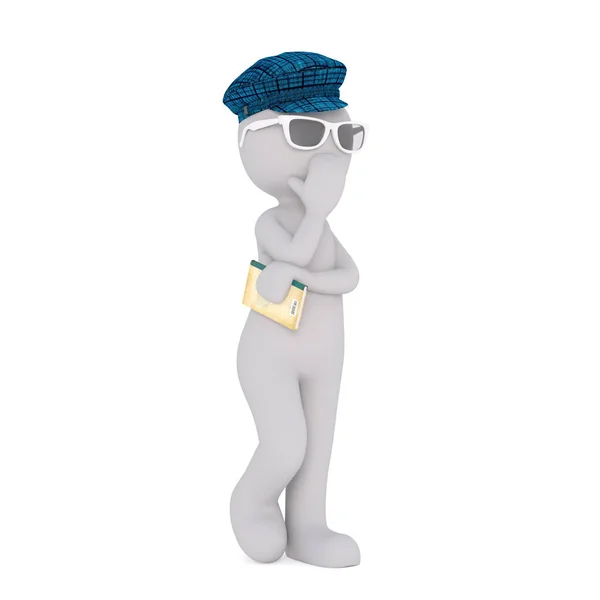 Zeichentrickfigur mit Mütze und Sonnenbrille mit Notizbuch — Stockfoto