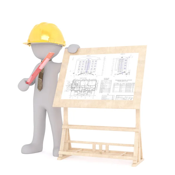 Cartoon Architect Presenting Construction Plans — Stock Photo, Image