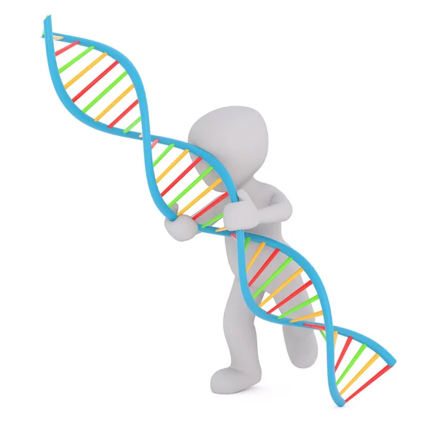 Desenhos animados Figura transportando grande DNA dupla hélice — Fotografia de Stock