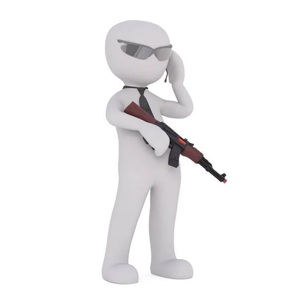 Cartoon Hit Man with Machine Gun and Earpiece — Stock Photo, Image