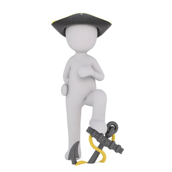 Cartoon Pirate Standing with Foot on Anchor — Stock Photo, Image