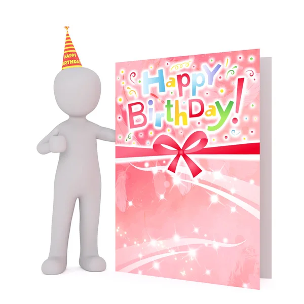 Cartoon Figure in Party Hat with Birthday Card