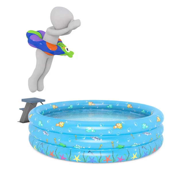 Cartoon Figure Diving Into Shallow Swimming Pool — Stock Photo, Image