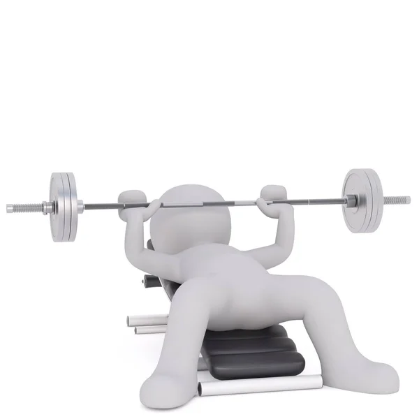 Cartoon Figure Lifting Barbell Weight on Bench — Stock Photo, Image