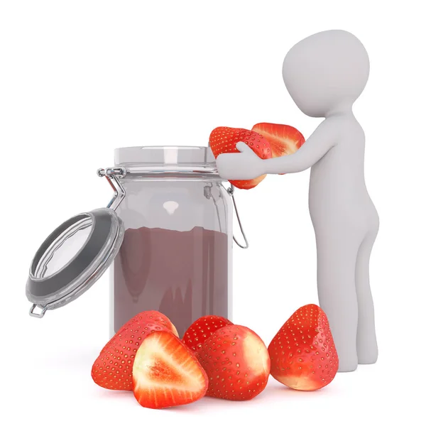 Cartoon Adding Strawberries to Jar of Preserves