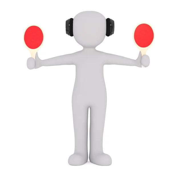 Cartoon Air Traffic Controller with Red Paddles — Stock Photo, Image