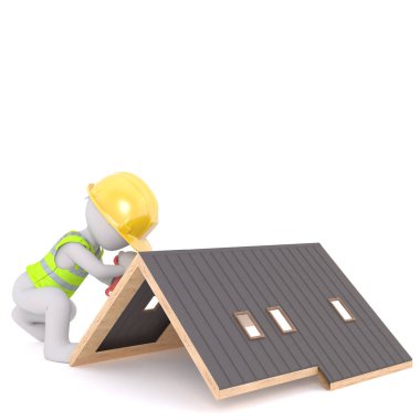Evin çatısında çalışma baret Builder'da çizgi film