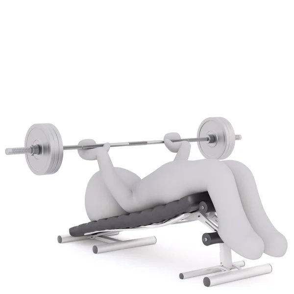 Cartoon Figure Lifting Barbell Weights on Bench — Stock Photo, Image