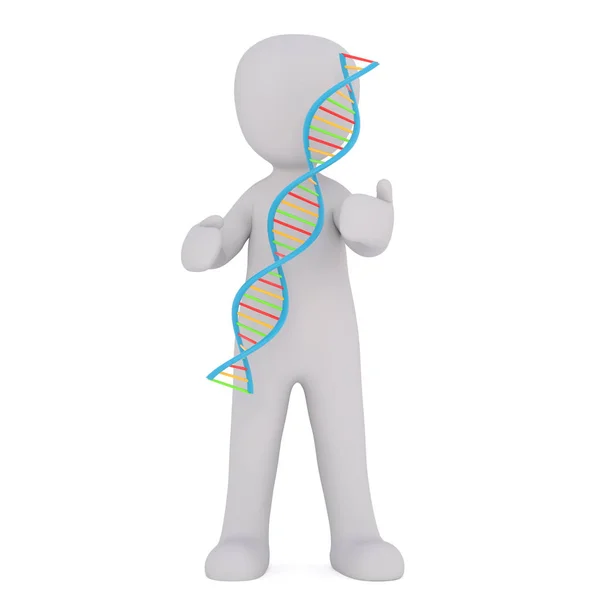 3d toon figure with strand of DNA — Stock Photo, Image