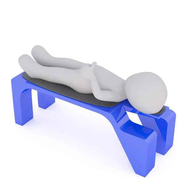 3d toon lying on plastic bench — Stock Photo, Image