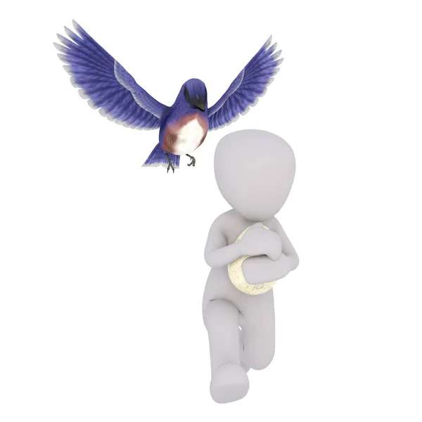Grande pássaro ataca figura ilustrada em 3D — Fotografia de Stock