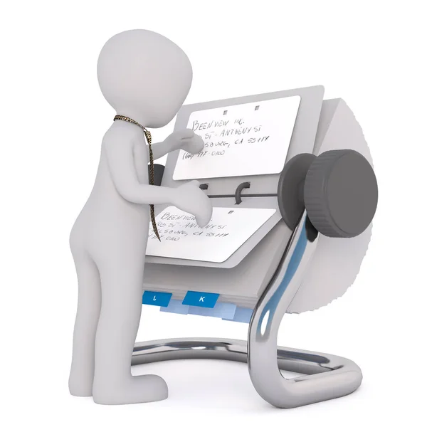 Lettura uomo 3D note in rolodex — Foto Stock