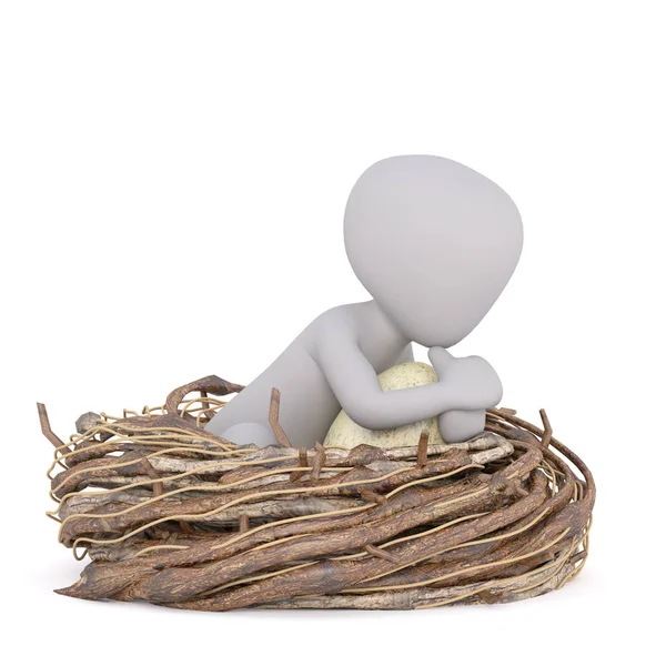 3D ilustrowany mężczyzna siedzi w gnieździe ogromne — Zdjęcie stockowe