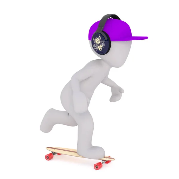 3D-Toon-Skateboarding mit Kopfhörern — Stockfoto