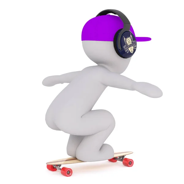 3D toon skateboarder hoofdtelefoon dragen — Stockfoto