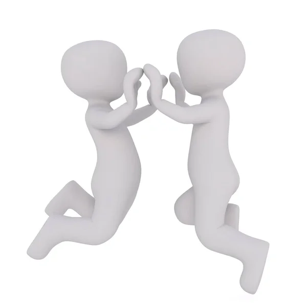 Duas figuras ilustradas 3D brincalhão pular e bater palmas — Fotografia de Stock