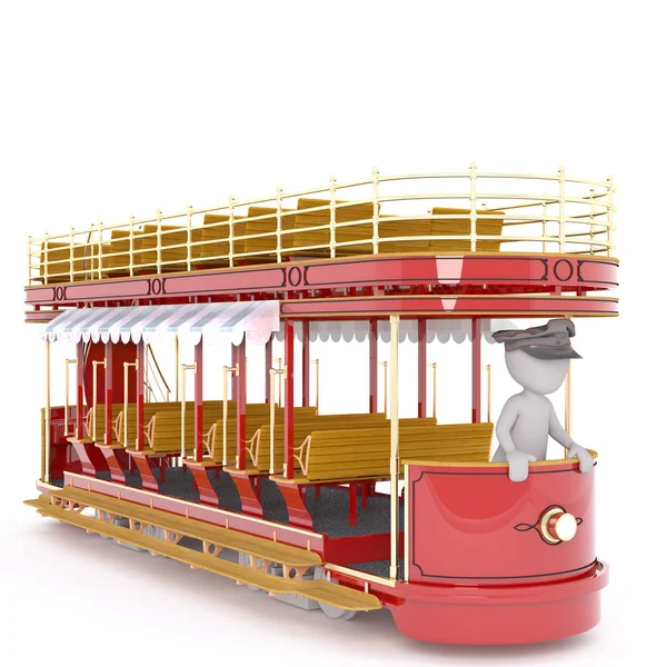 Cartoon Driver in Old Fashioned Tour Trolley — Stock Photo, Image