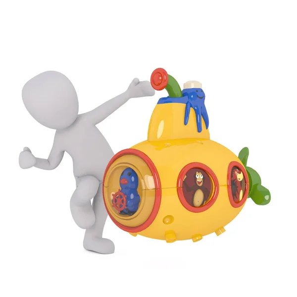 Bambino che gioca con il sottomarino giallo — Foto Stock