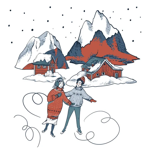 Винтажная рождественская иллюстрация в скандинавском стиле зимы — стоковый вектор