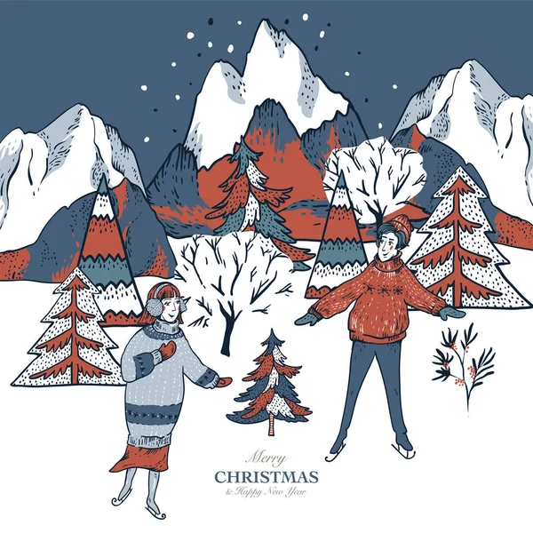 Старовинні різдвяні ілюстрації в скандинавському стилі зими — стоковий вектор