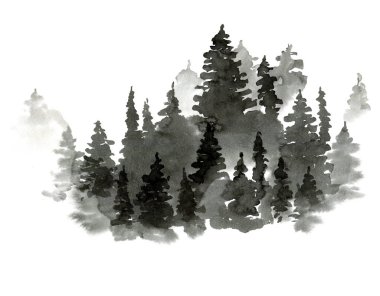 Siyah ve Beyaz Kozalaklı Ağaç Silueti, Monochrom