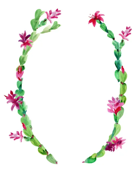 Watercolor Christmas Cactus Wreath, Thanksgiving cactus Frame, — Stock Photo, Image