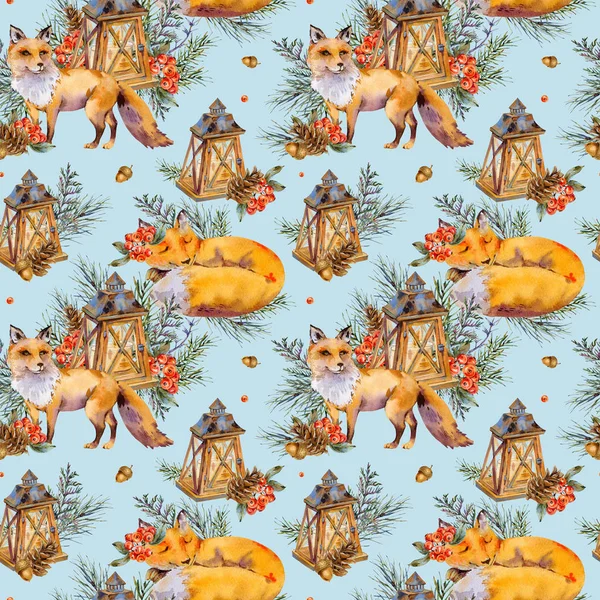 Watercolor woodland fox seamless pattern, Cute fox, Rustic lante