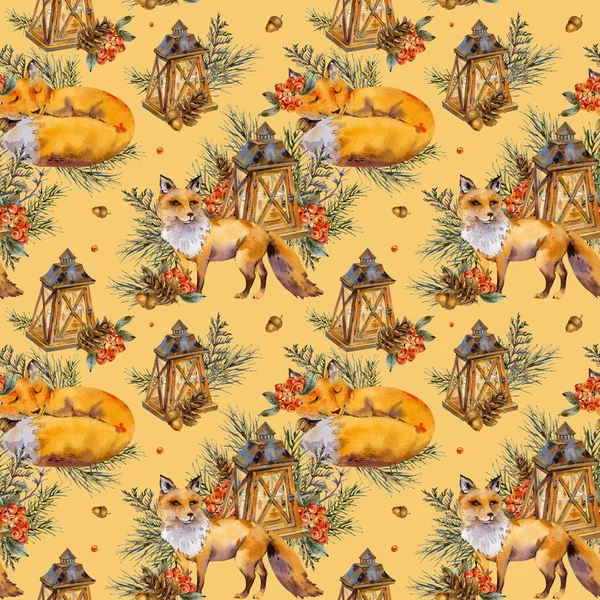 Watercolor woodland fox seamless pattern, Cute fox, Rustic lante