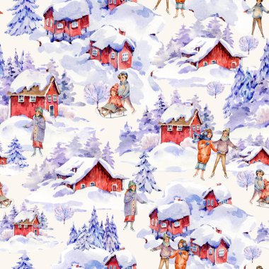 İskandinav tarzında klasik suluboya Noel aralıksız desen