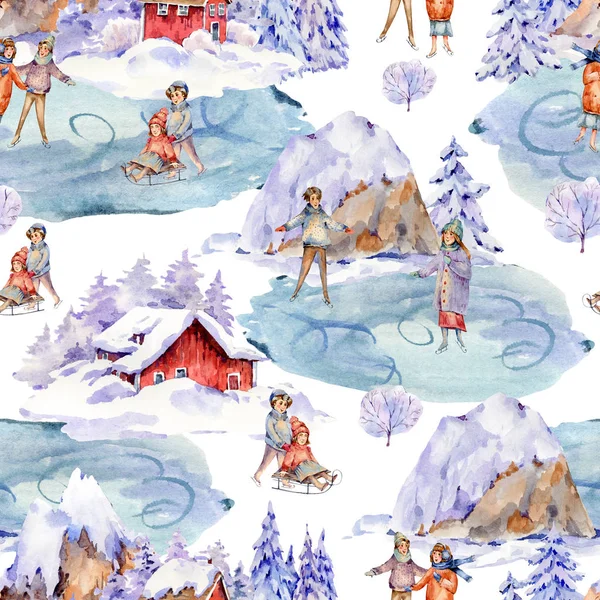 Vintage watercolor Christmas seamless pattern in scandinavian s — Stock Photo, Image