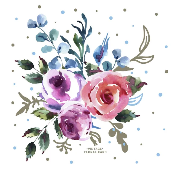 Καλοκαίρι Vector Floral Ευχετήρια κάρτα, γαμήλια ανθοδέσμη, ροζ τριαντάφυλλα, — Διανυσματικό Αρχείο