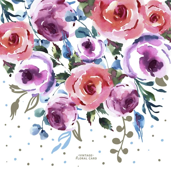 Tarjeta de felicitación floral vectorial de verano, ramo de bodas, rosas rosadas , — Vector de stock