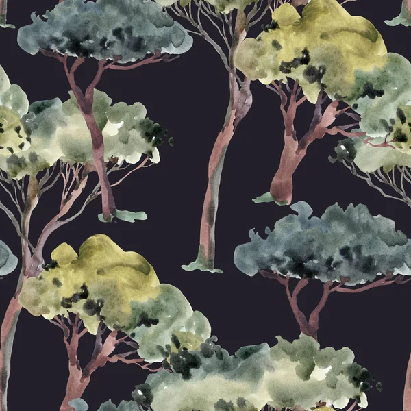 Akvarell naturlig vintage sömlöst mönster av gröna träd — Stockfoto