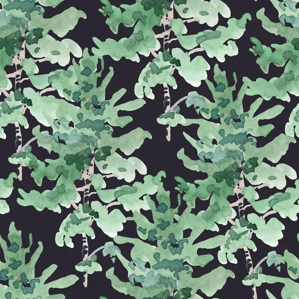 Akvarell naturlig grön sömlös mönster av björk, träd — Stockfoto