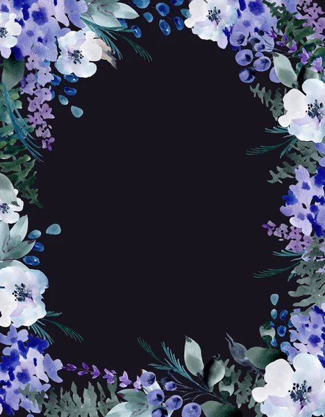 Akwarela Kwiatowa kartka okolicznościowa, hortensja, lawenda — Zdjęcie stockowe