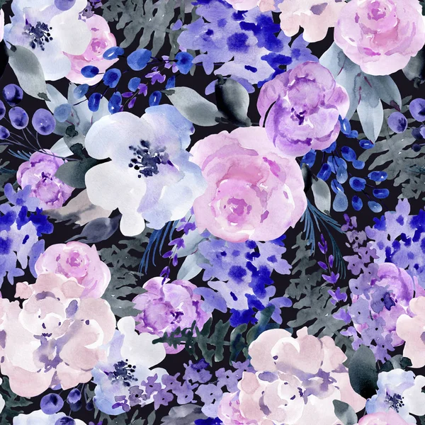 Verão Lilac aquarela floral sem costura padrão, buquê de casamento — Fotografia de Stock