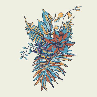 Çiçekli tropik doğal koleksiyon. Yeşil tebrik kartı, trop