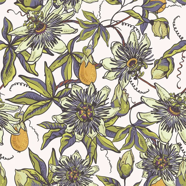 Vintage floral padrão natural sem costura. Passiflora carro saudação —  Vetores de Stock