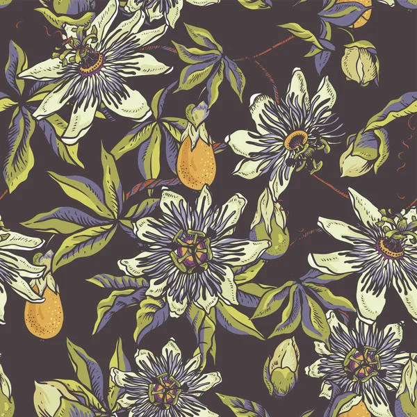 Vintage floral padrão natural sem costura. Passiflora carro saudação —  Vetores de Stock