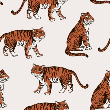 Klasik yaz vektörü kaplan pürüzsüz desen. Tropik hayvan dokusu