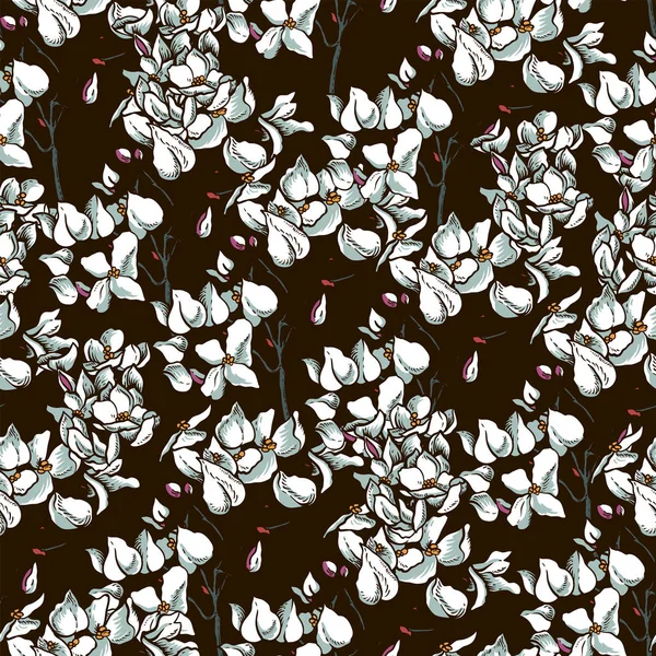 Vintage Vector Natural Floral Seamless Pattern Blooming Tiny White Flowers — Stock Vector