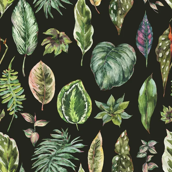 Watercolor Botanical Tropical Leaves Seamless Pattern Exotic Natural Floral Texture — Stock Photo, Image