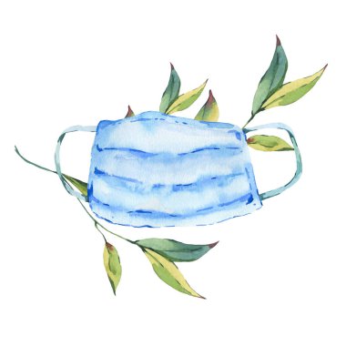 Suluboya tıbbi maske, tıbbi ekipman virüs koruması beyaz arka planda izole edildi