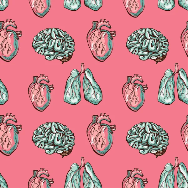 Διάνυσμα Ανθρώπινων Υγιών Πνευμόνων Καρδιάς Εγκεφάλου Αδιάλειπτη Μοτίβο Ιατρική Vintage — Διανυσματικό Αρχείο