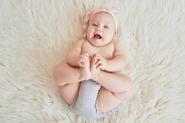 Süßes Lustiges Baby Bett Kinderzimmer Grußkarte Kopierraum Für Ihren Text — Stockfoto