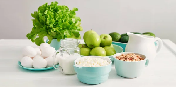 Sauber Essen Gesunde Kochzutaten Nahrungsrahmen Superfoods Konzept Fitness Frühstück Gesundes — Stockfoto